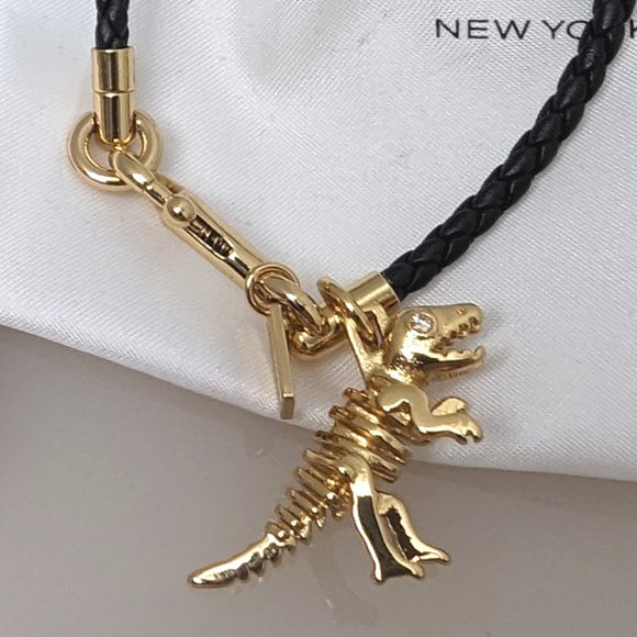 Coach BRAIDED CHARM FRIENDSHIP BRACELET Leather Rexy Dinosaur Gold Black 67043 - Picture 7 of 7